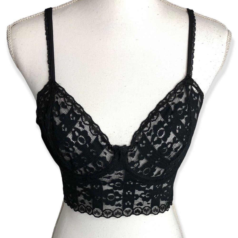 Black Lace Floral Wired Unlined Longline Bralette